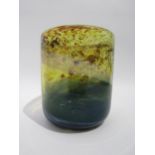 An Isle of Wight Glass "Aurene" vase in blues and ochre colours. Flame pontil mark, 13cm high