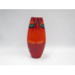 A modern Poole Pottery large flattened form vase, 'Volcano' range in reds, ornage and blue. 37cm