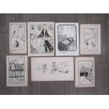Four original cartoons/book illustrations in pen and ink including one signed Heath and one signed