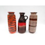 Three West German vases including Scheurich, all in brown, red and orange No's. 206/27 x 2 and 493/