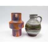 A Dumler & Breiden West German orange and purple glazed 199/16 vase and a Steuler vase, grey and