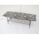 A 1950's Formica top coffee table in black and white top designed by Jacqueline Groag 101cm x 40cm x
