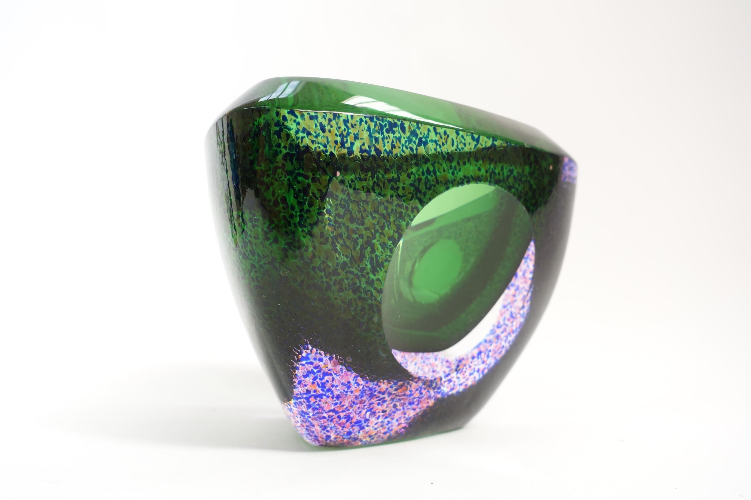 An Orrefors glass bowl designed by Erika Lagerbielke in green with mottled blue and amethyst - Image 2 of 3