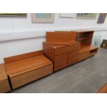 A collection of Tapley teak furniture, wall mounting cabinets, shelves and free standing units (14)