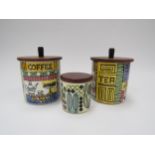 Jie of Sweden "Gantofta" series, two storage jars and a spice jar plus 1960's wood and ceramic Jie