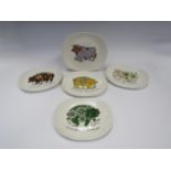 Four Barratts of Staffordshire "Porkers" plates with printed pig designs plus an Ironstone Beefeater