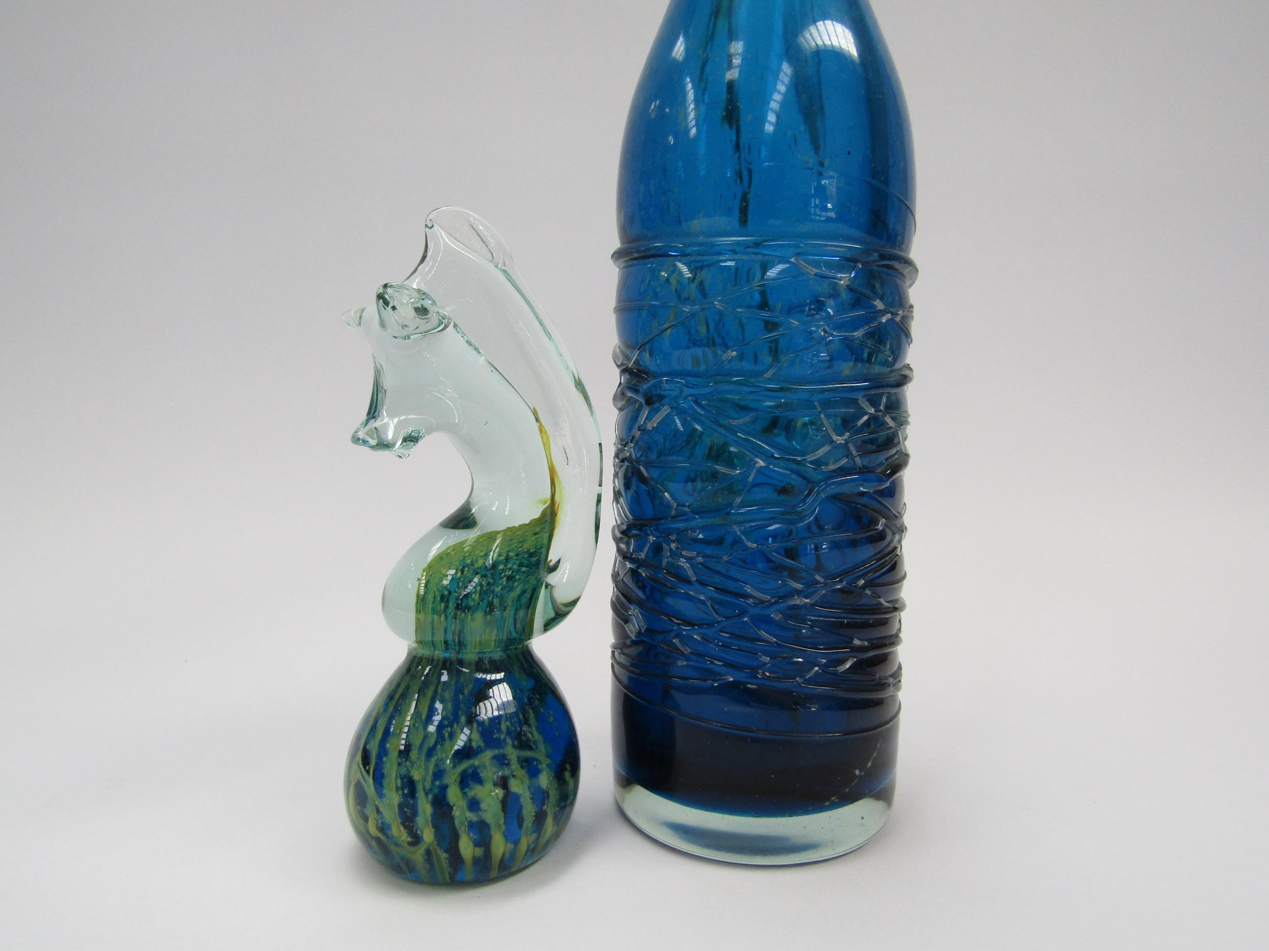 A tall Mdina Glass bottle vase with flared rim and a Mdina glass paperweight in the form of a - Image 2 of 2