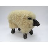 A sheepskin and wood sheep stool, probably Scandinavian, 32cm high