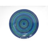 A large Bitossi Pottery Italian bowl with blue and green banded decoration, 31cm diameter
