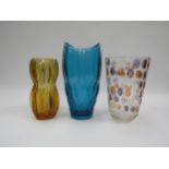 Czech Glass vases including Rudolf Schrotter amber waisted vase, 20cm high, a Vaclav Hanus blue vase
