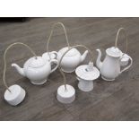 Four novelty Porcelain ceiling lights in the forms of a coffee pot, two tea pots and a cup and