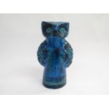 A rare Bitossi Italian pottery figure of an Owl designed by Aldo Londi, 'Rimini Blu' glazed with