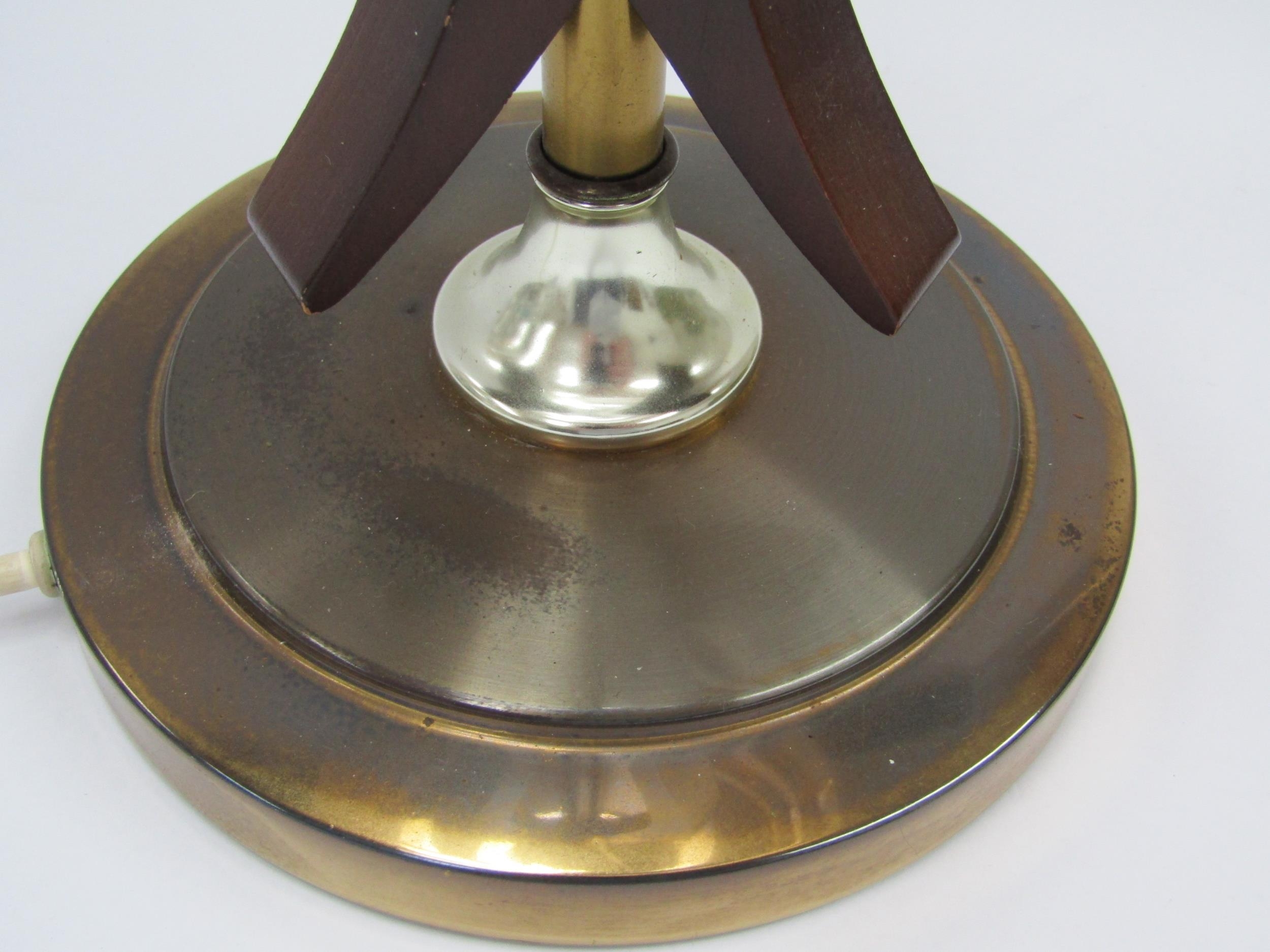An original 1970's teak and brass metal lamp base and shade, 70cm high - Image 2 of 3