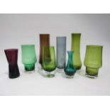 A collection of Scandinavian glass including Aseda, Riihimaki etc in greens, amethyst, cola and