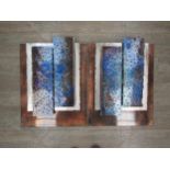 A pair of abstract metal all sculpture/picture. Each 67cm x 51cm