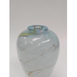 WILLIAM WALKER (XX): A studio glass vase in pale blue with ochre and brown striations. Etched