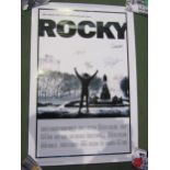 Three film posters, all bearing signatures; 'Rocky', 'Terminator 2' and 'Charlies Angels' (no