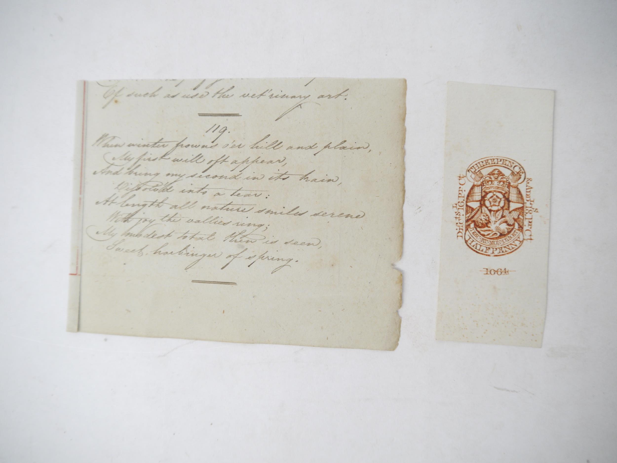 (Tax), An 1827 Post Horse Duty One day within eight miles ticket (unused). A duty first imposed in - Image 2 of 3