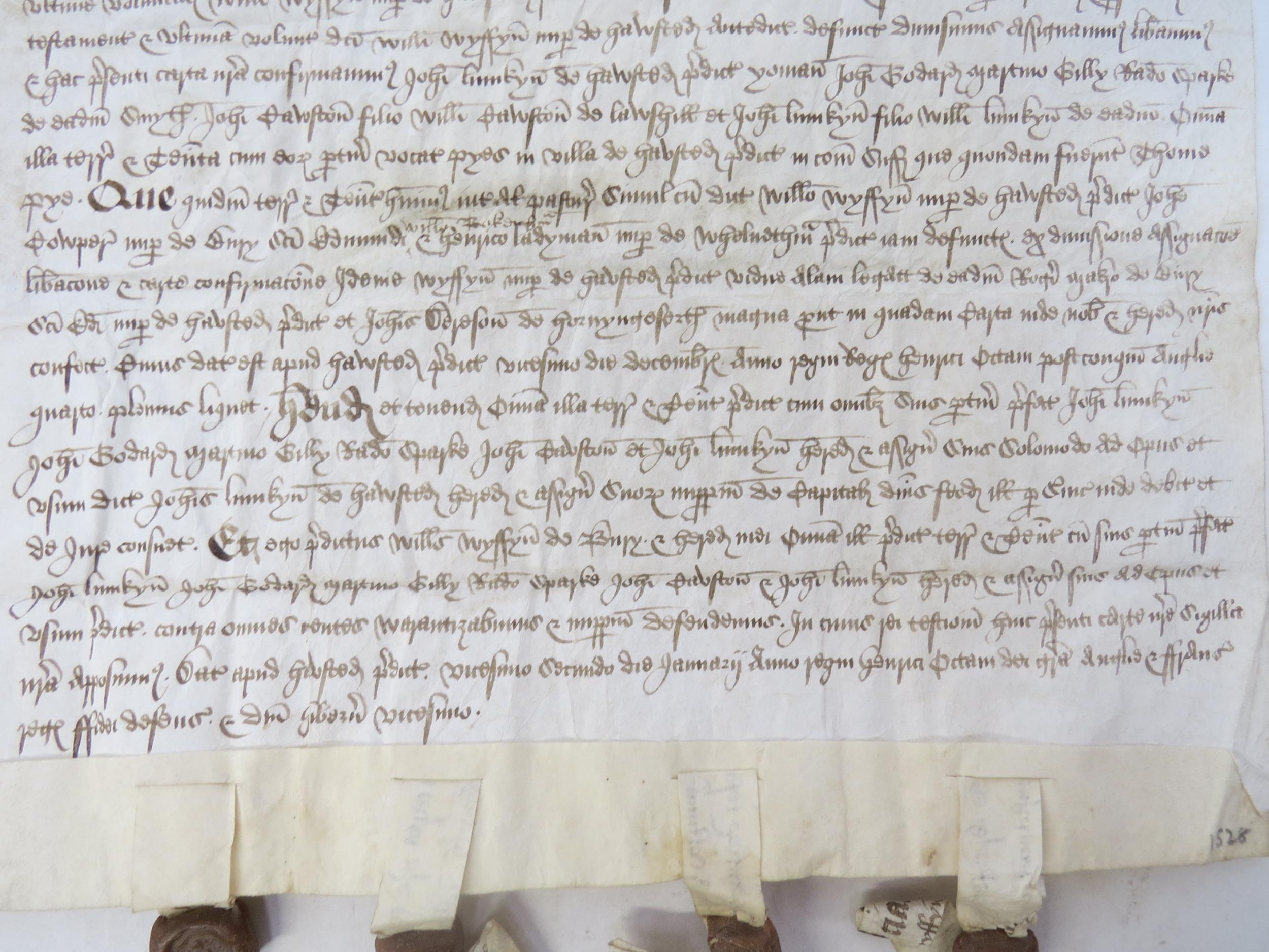 Grant by feoffees in fulfilment of a will; 22 Jan 1529 William Cowper of Bradfield St George ( - Image 6 of 13