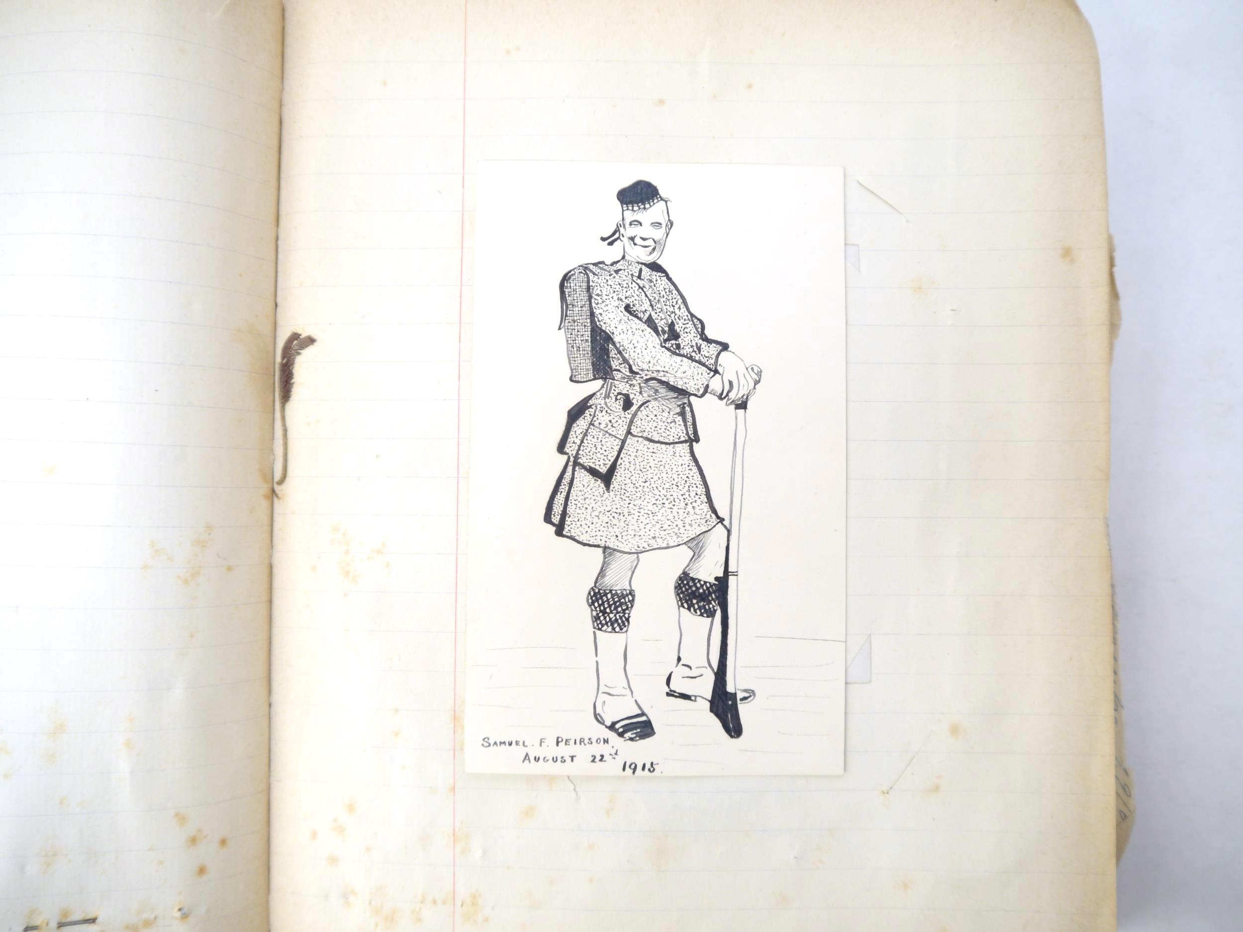 A World War 1 souvenir album containing photographs, postcards, manuscript pen & ink sketches and - Image 33 of 73