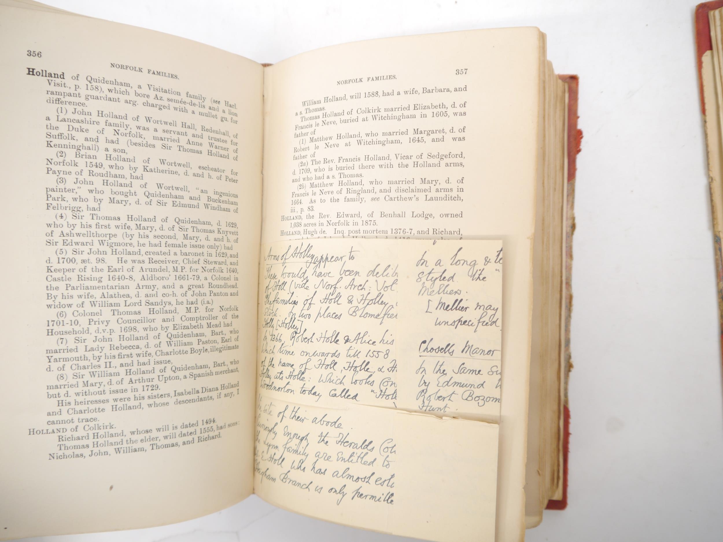 Walter Rye: 'Norfolk Families', Norwich, Goose & Son, 1913-15, 1st edition, 6 parts complete in two, - Image 13 of 13