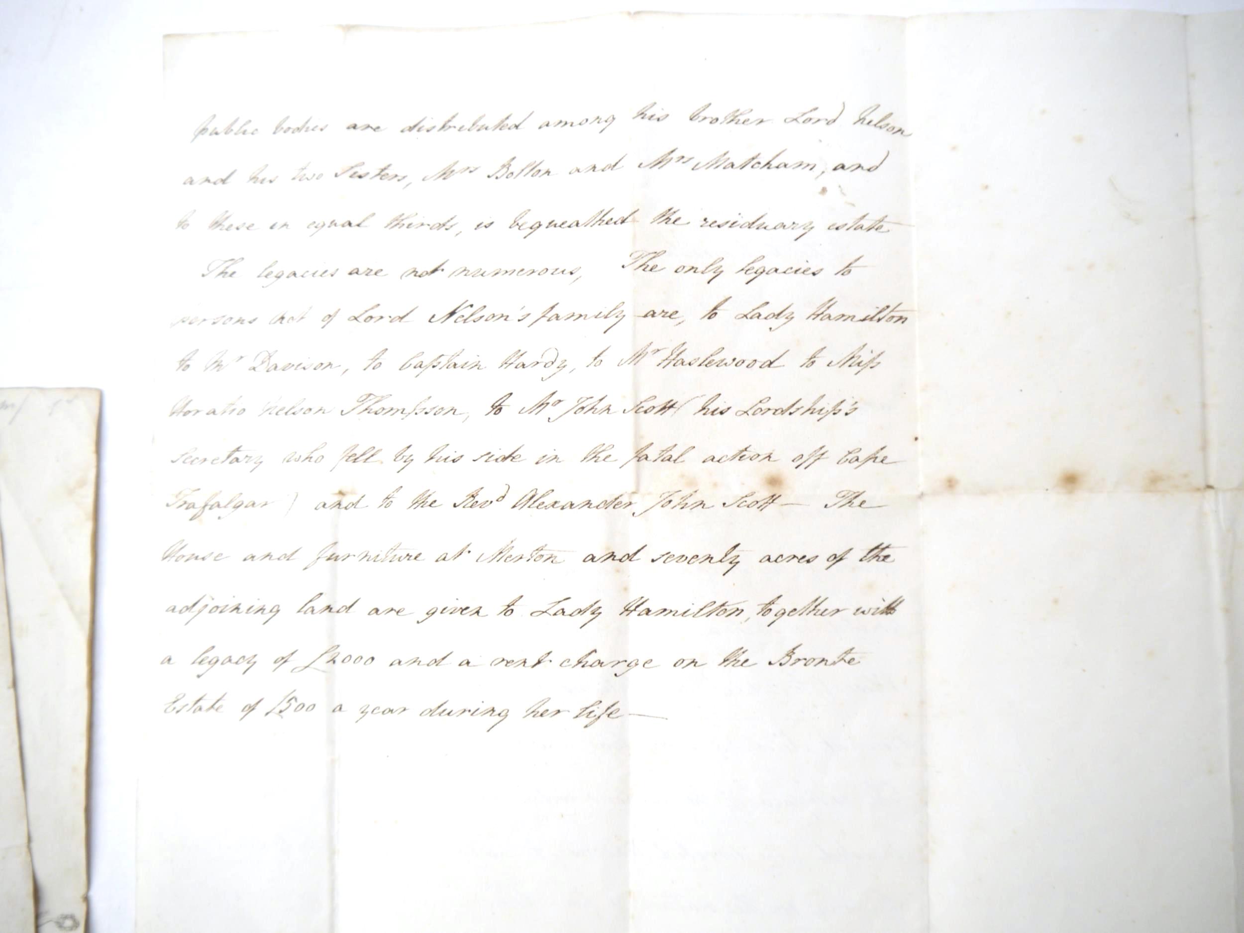 Horatio Nelson, 1st Viscount Nelson (1758-1805), a small quantity of ephemera relating to the - Image 3 of 3