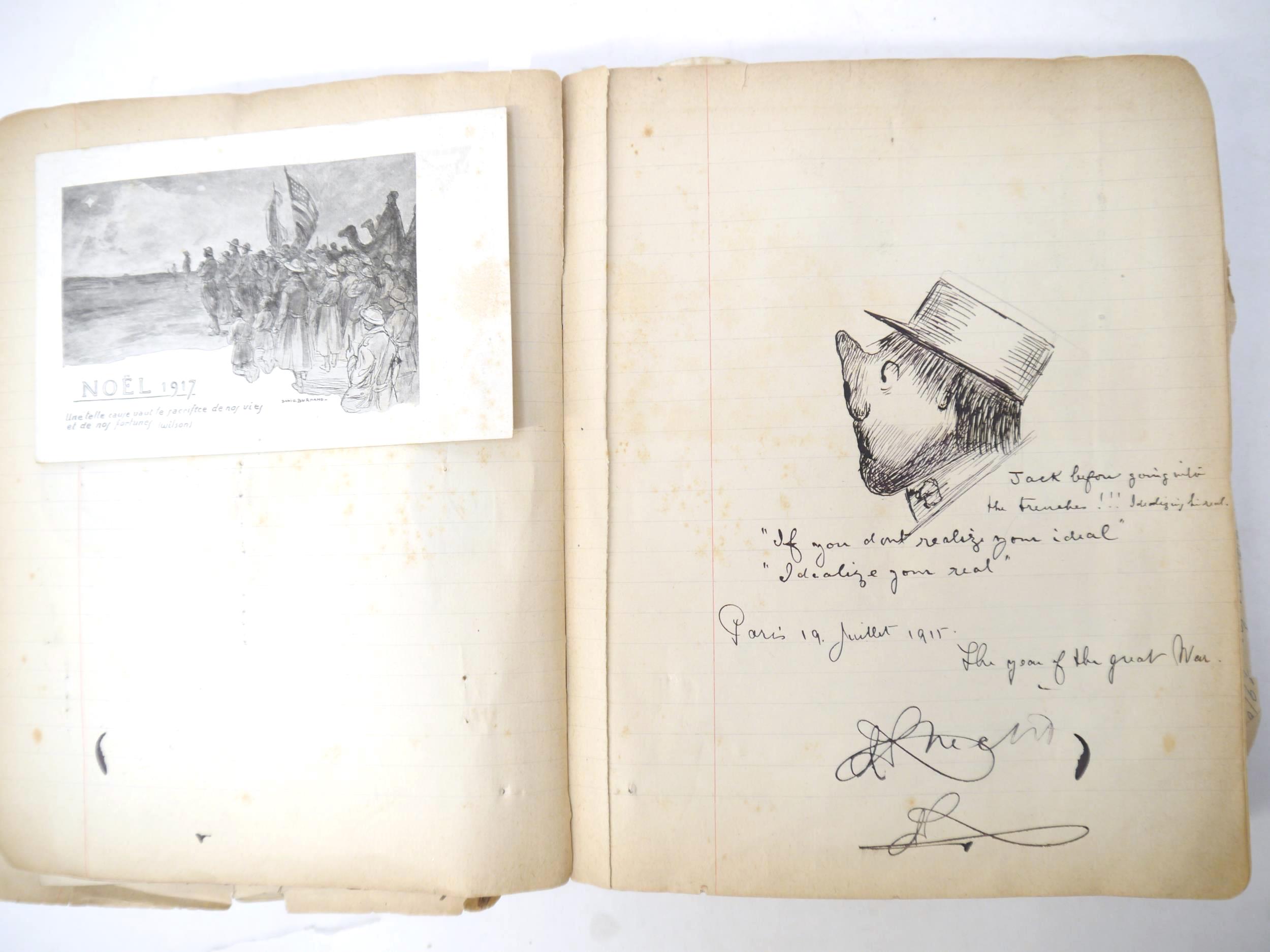 A World War 1 souvenir album containing photographs, postcards, manuscript pen & ink sketches and - Image 31 of 73
