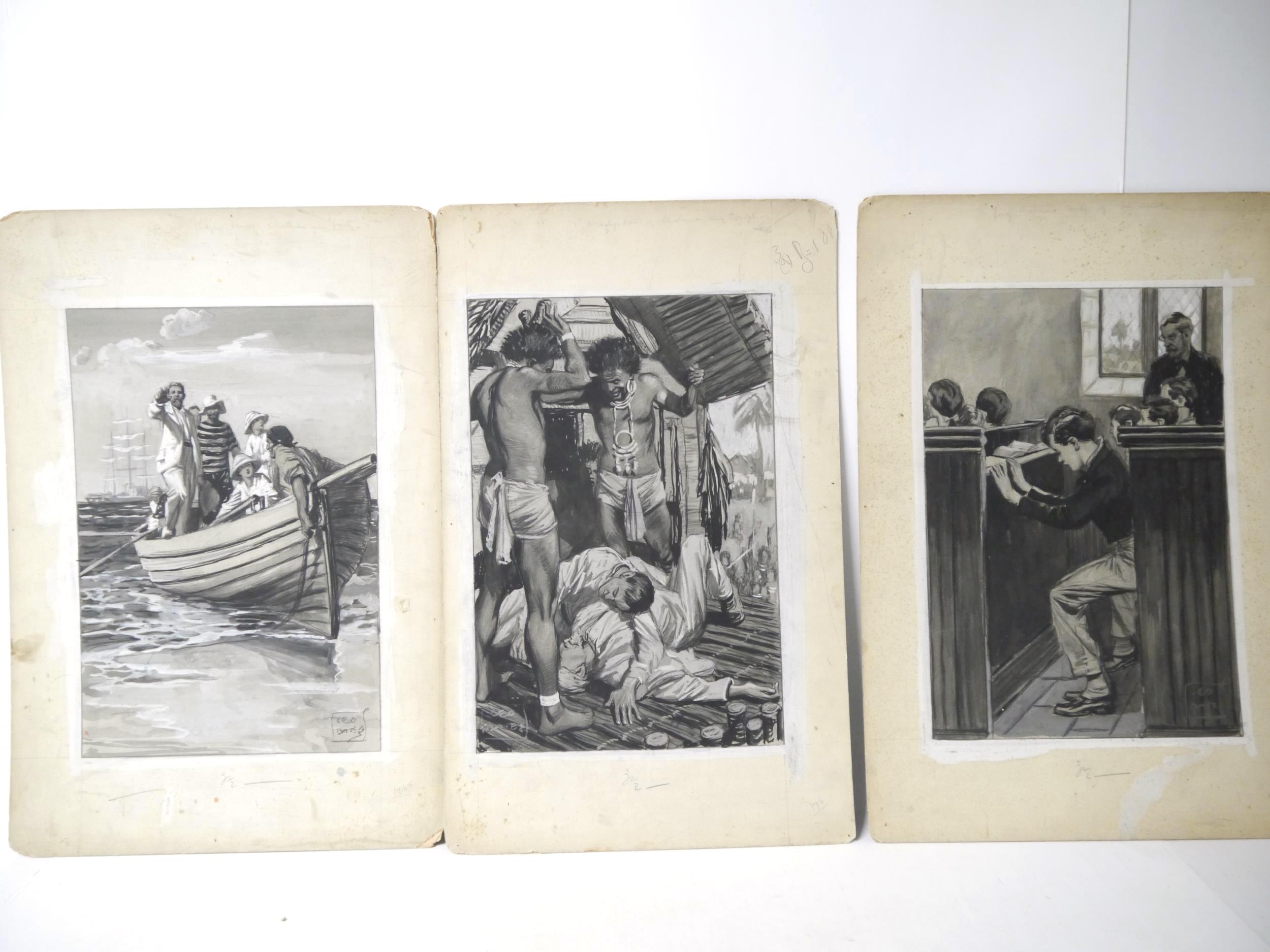 LEO BATES (1890-1957), three original pen, ink and wash illustrations on board, all appear to be