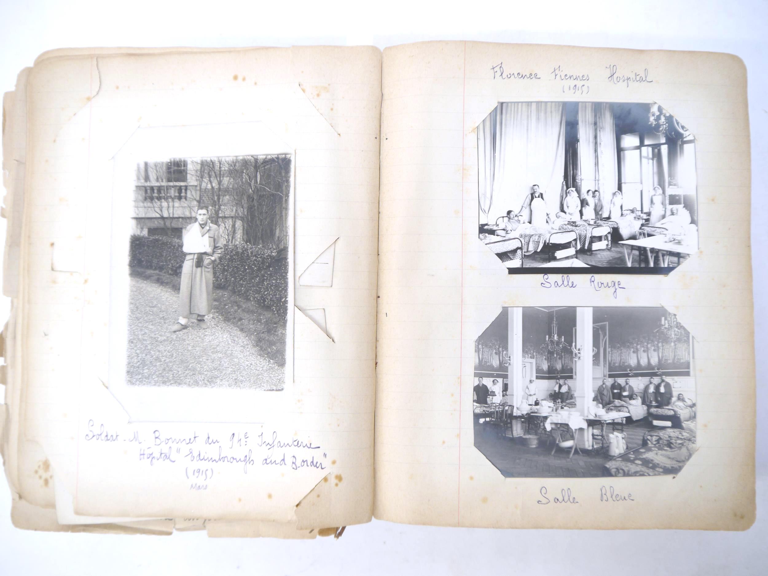 A World War 1 souvenir album containing photographs, postcards, manuscript pen & ink sketches and - Image 7 of 73
