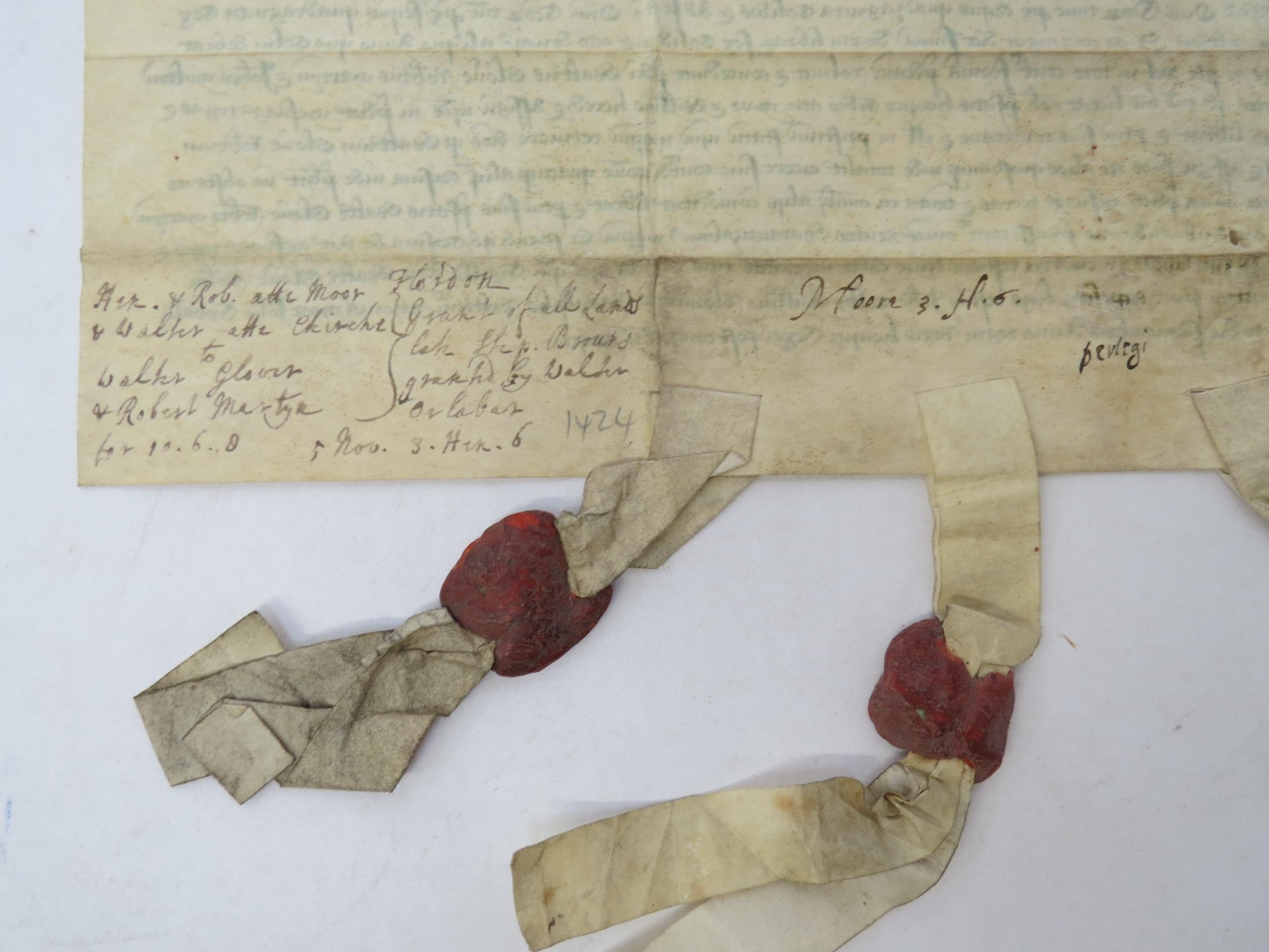 Feoffment (both halves of an indenture) for £10 6s 8d to be paid in instalments; 5 Nov 1424 Henry - Image 4 of 10
