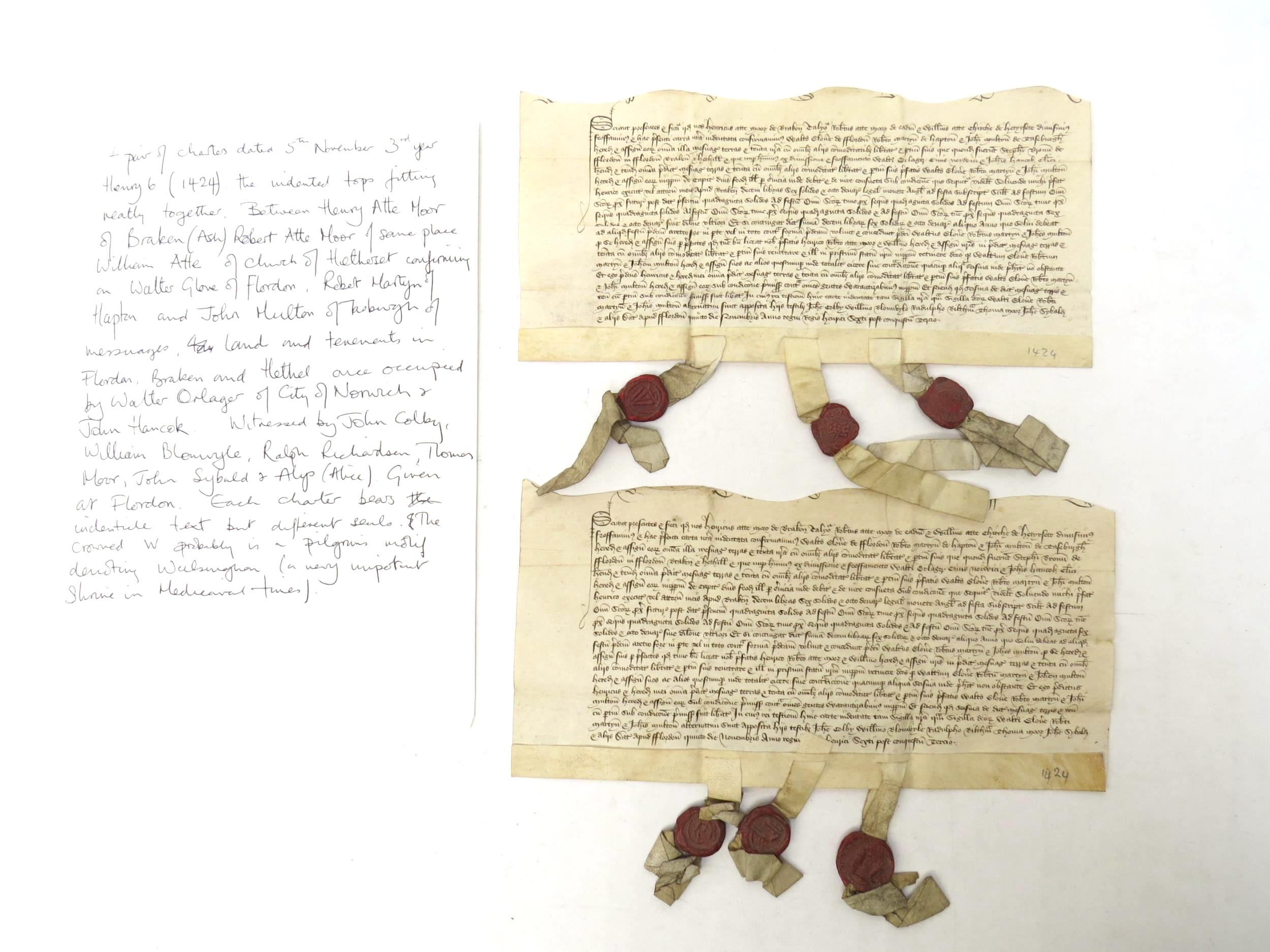 Feoffment (both halves of an indenture) for £10 6s 8d to be paid in instalments; 5 Nov 1424 Henry - Image 9 of 10
