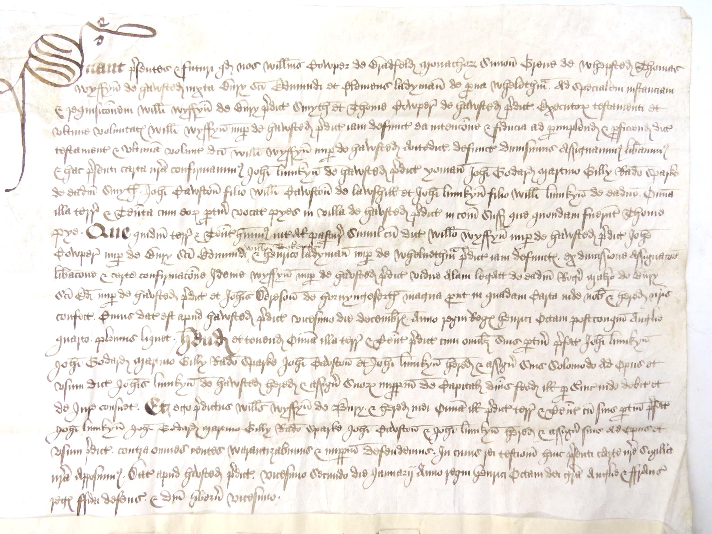 Grant by feoffees in fulfilment of a will; 22 Jan 1529 William Cowper of Bradfield St George ( - Image 3 of 13