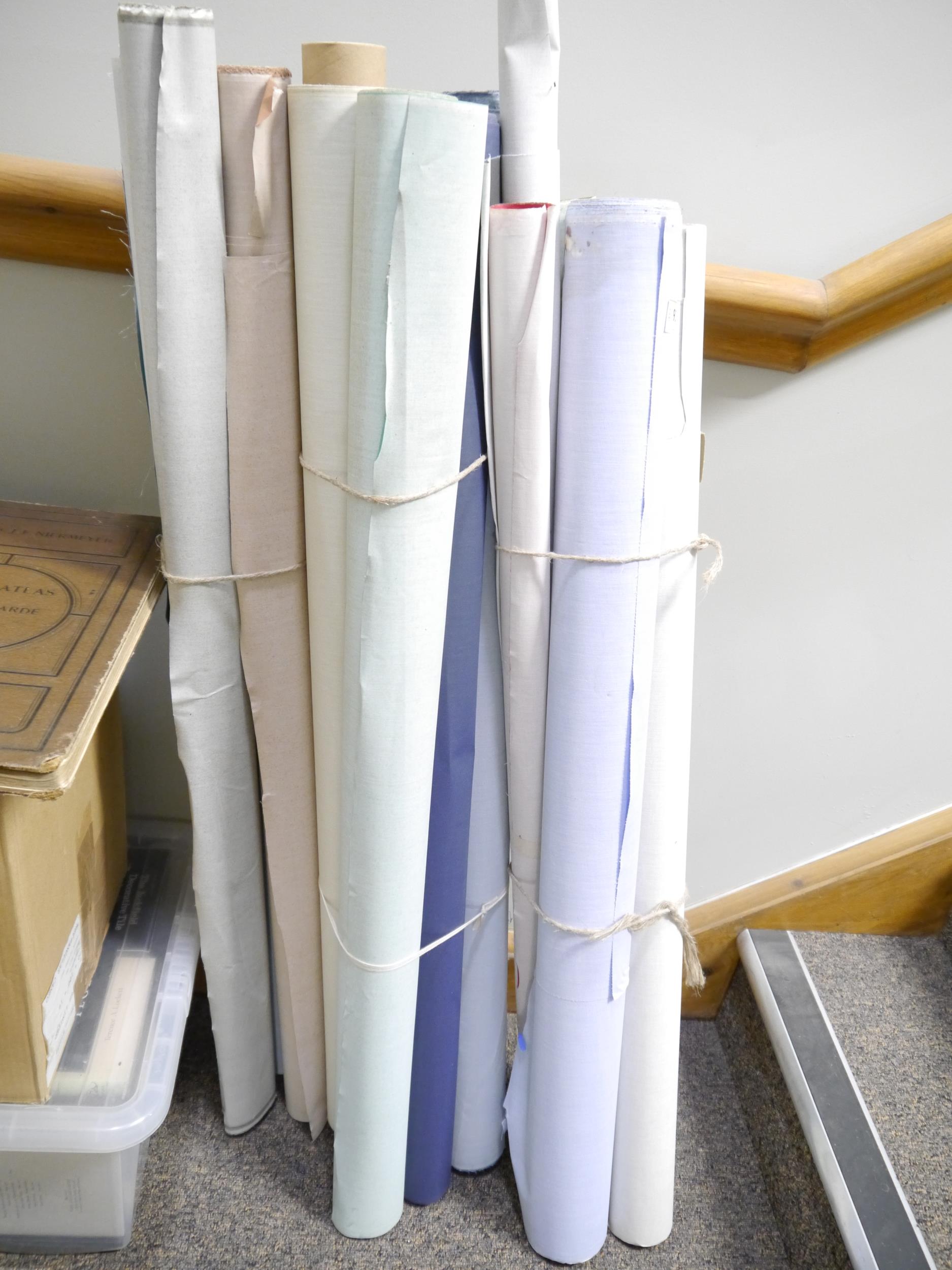 (Bookbinding), Fifteen rolls of Reliance bookbinding bookcloth, varying amounts left on each roll,