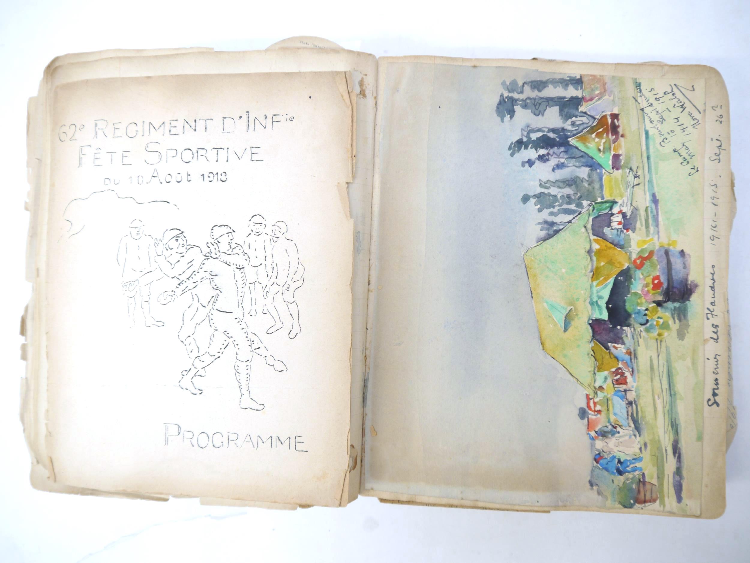 A World War 1 souvenir album containing photographs, postcards, manuscript pen & ink sketches and - Image 39 of 73