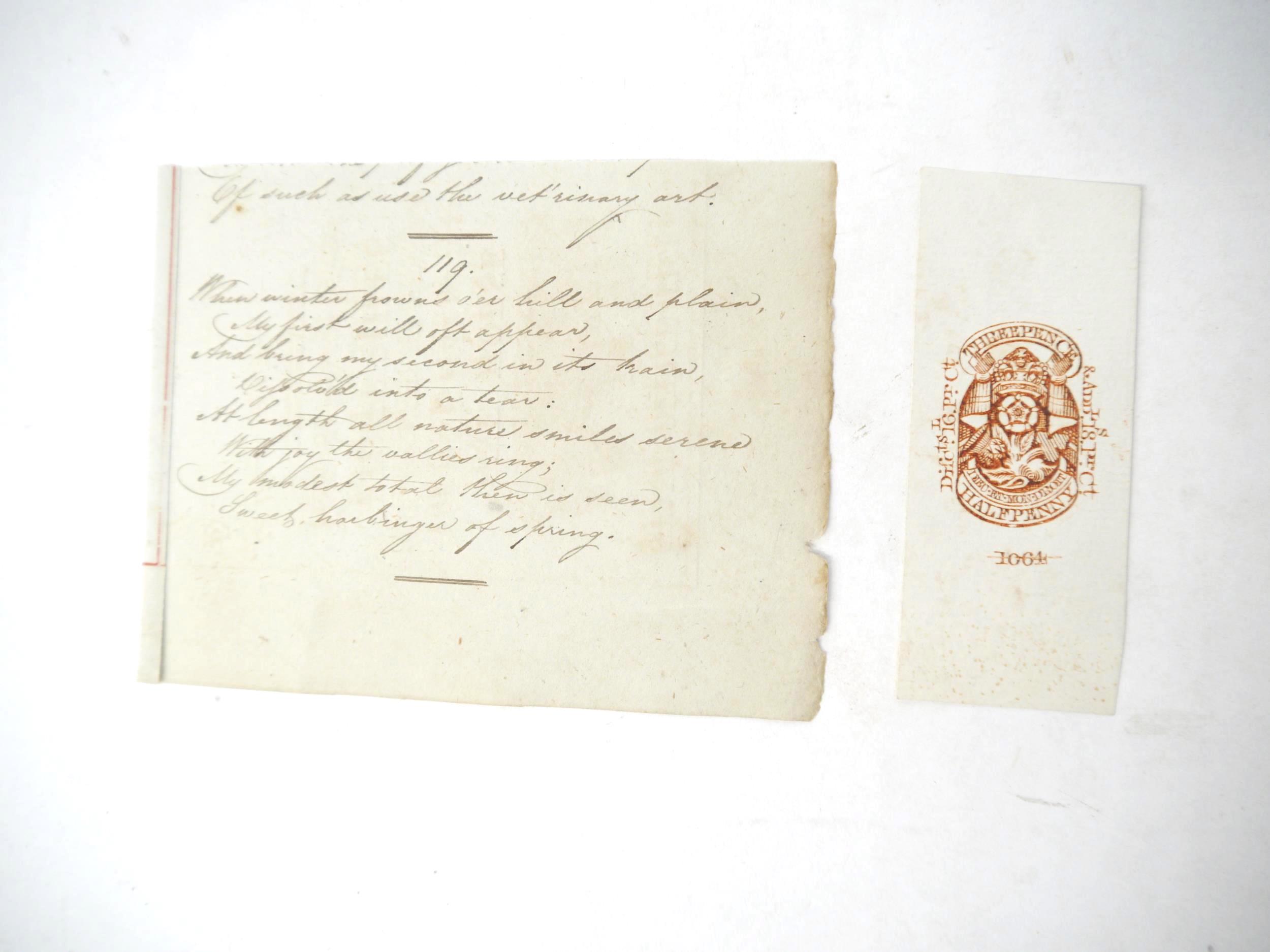 (Tax), An 1827 Post Horse Duty One day within eight miles ticket (unused). A duty first imposed in - Image 3 of 3