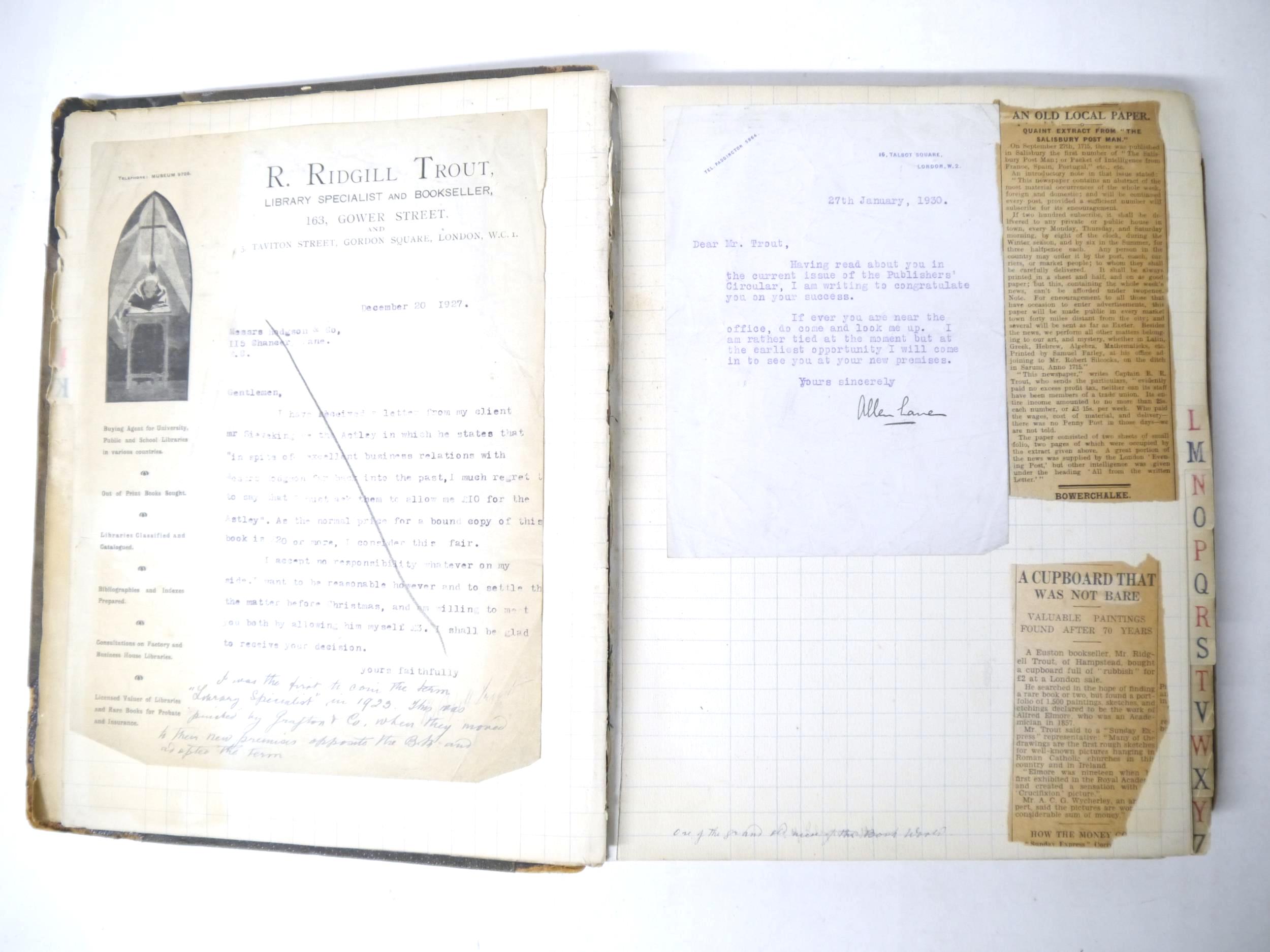 (Antiquarian Bookselling, Book Industry), an album containing photographs, letters, cuttings and - Image 3 of 29