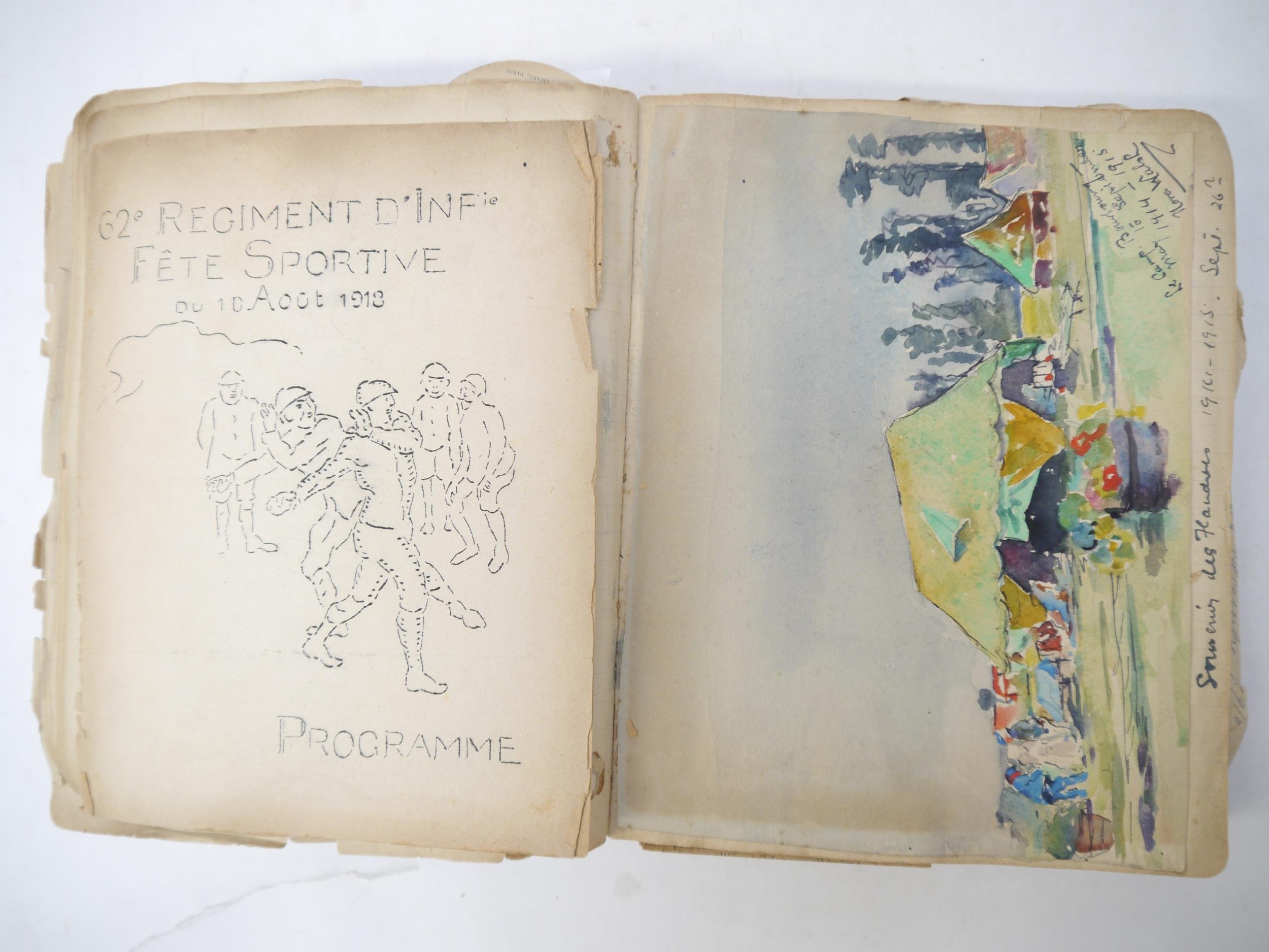 A World War 1 souvenir album containing photographs, postcards, manuscript pen & ink sketches and - Image 38 of 73