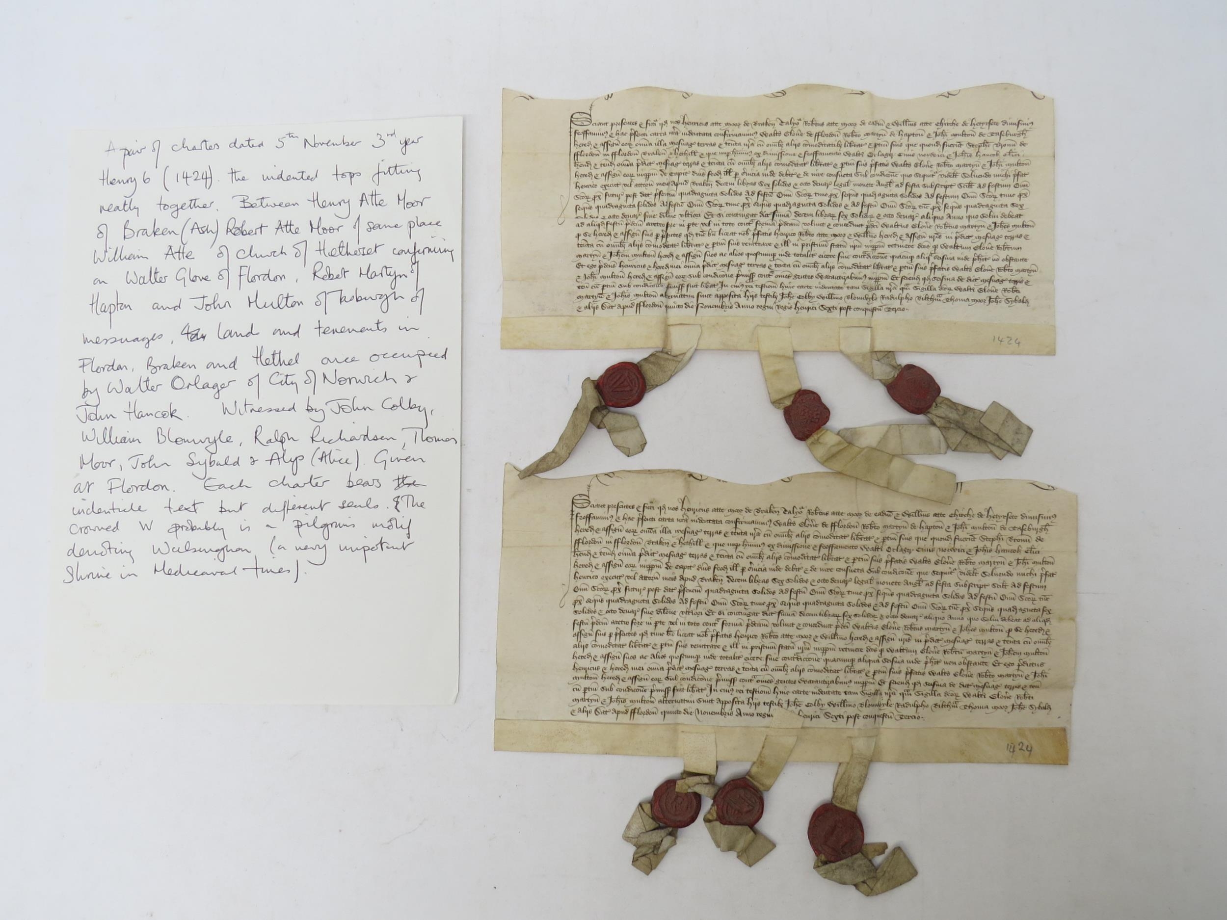 Feoffment (both halves of an indenture) for £10 6s 8d to be paid in instalments; 5 Nov 1424 Henry - Image 8 of 10