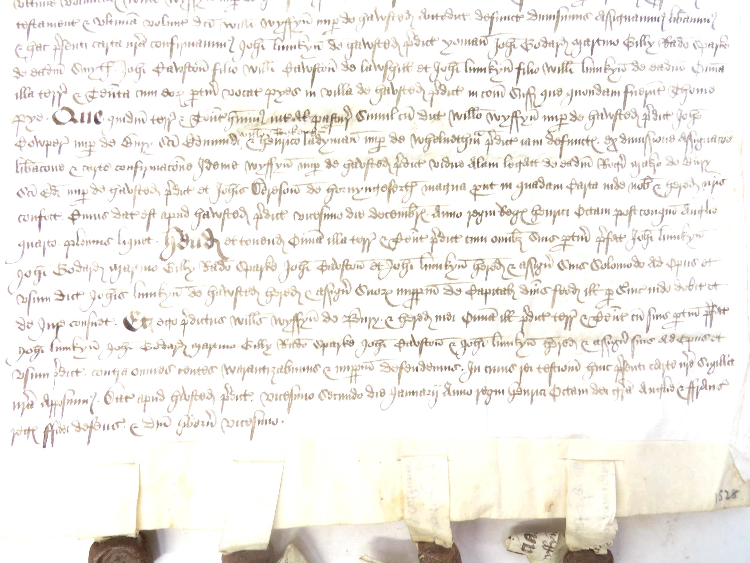 Grant by feoffees in fulfilment of a will; 22 Jan 1529 William Cowper of Bradfield St George ( - Image 7 of 13