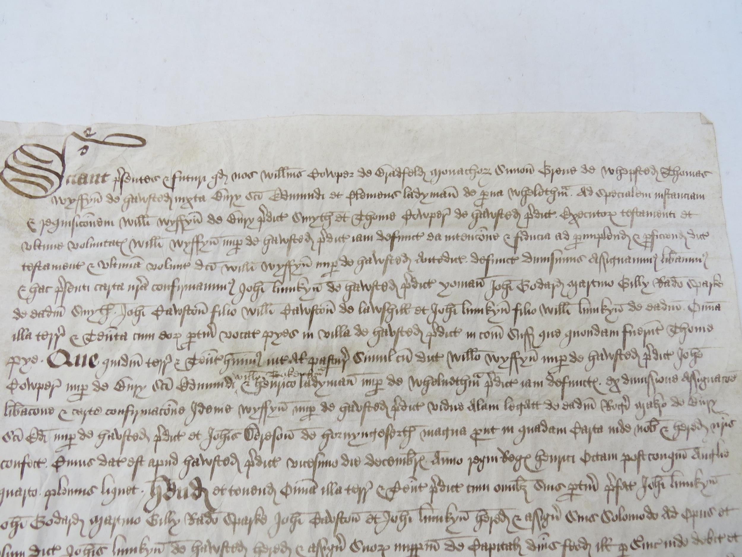 Grant by feoffees in fulfilment of a will; 22 Jan 1529 William Cowper of Bradfield St George ( - Image 4 of 13