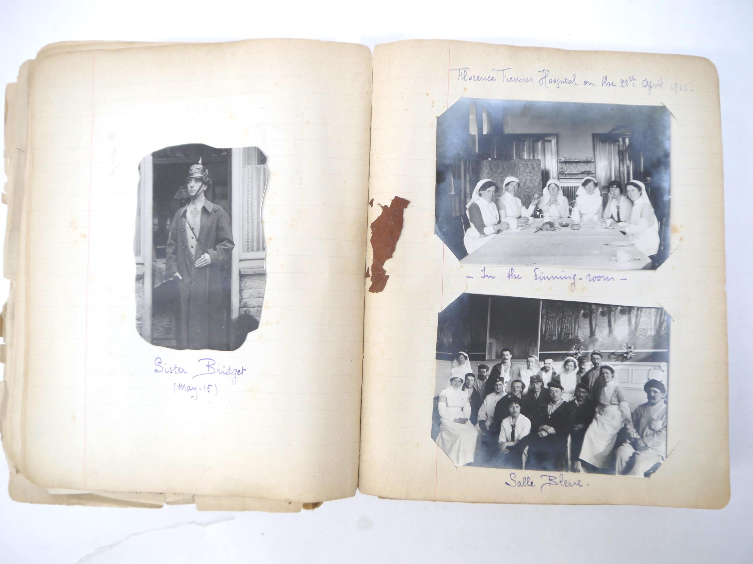 A World War 1 souvenir album containing photographs, postcards, manuscript pen & ink sketches and - Image 17 of 73