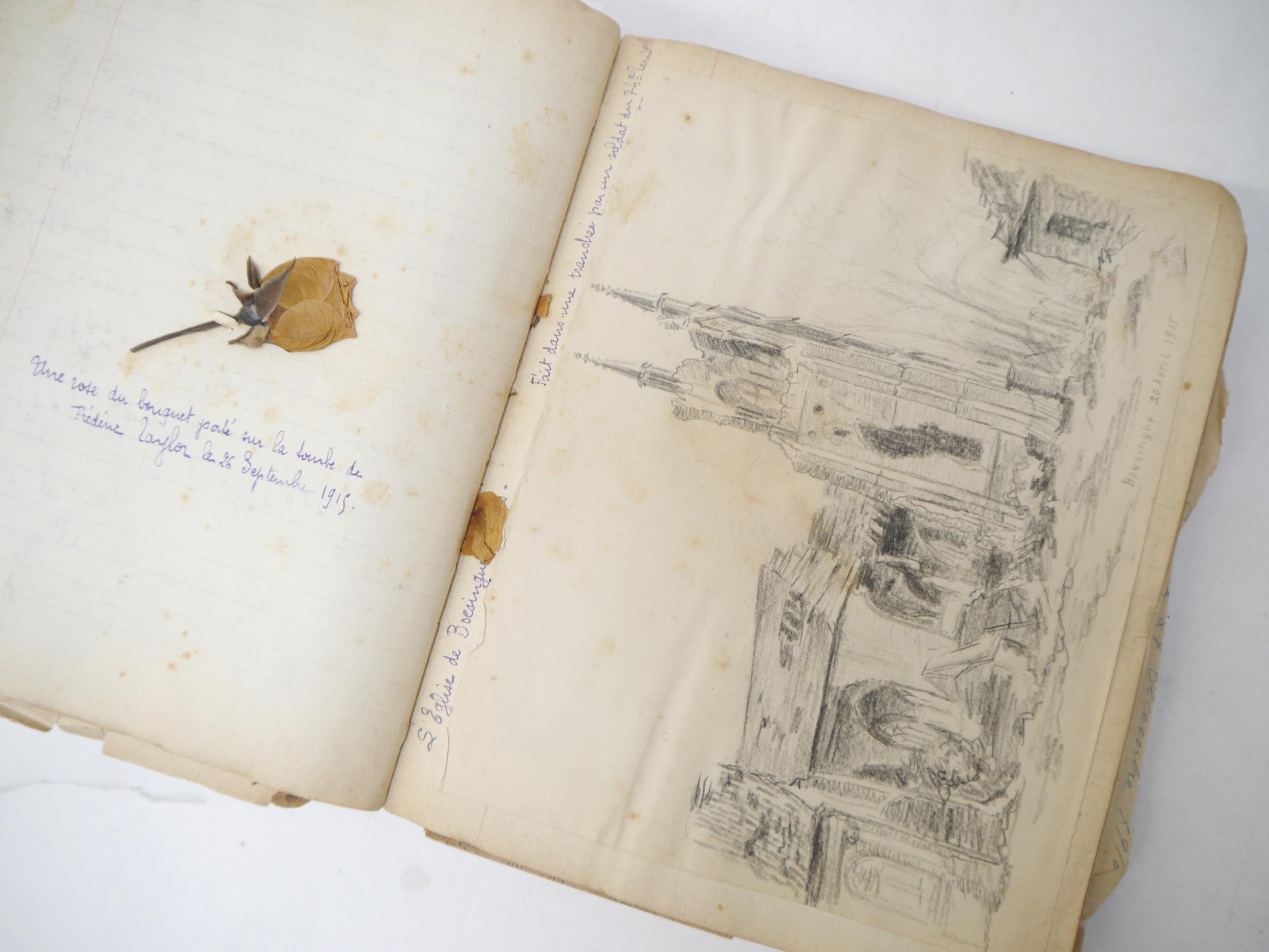 A World War 1 souvenir album containing photographs, postcards, manuscript pen & ink sketches and - Image 40 of 73