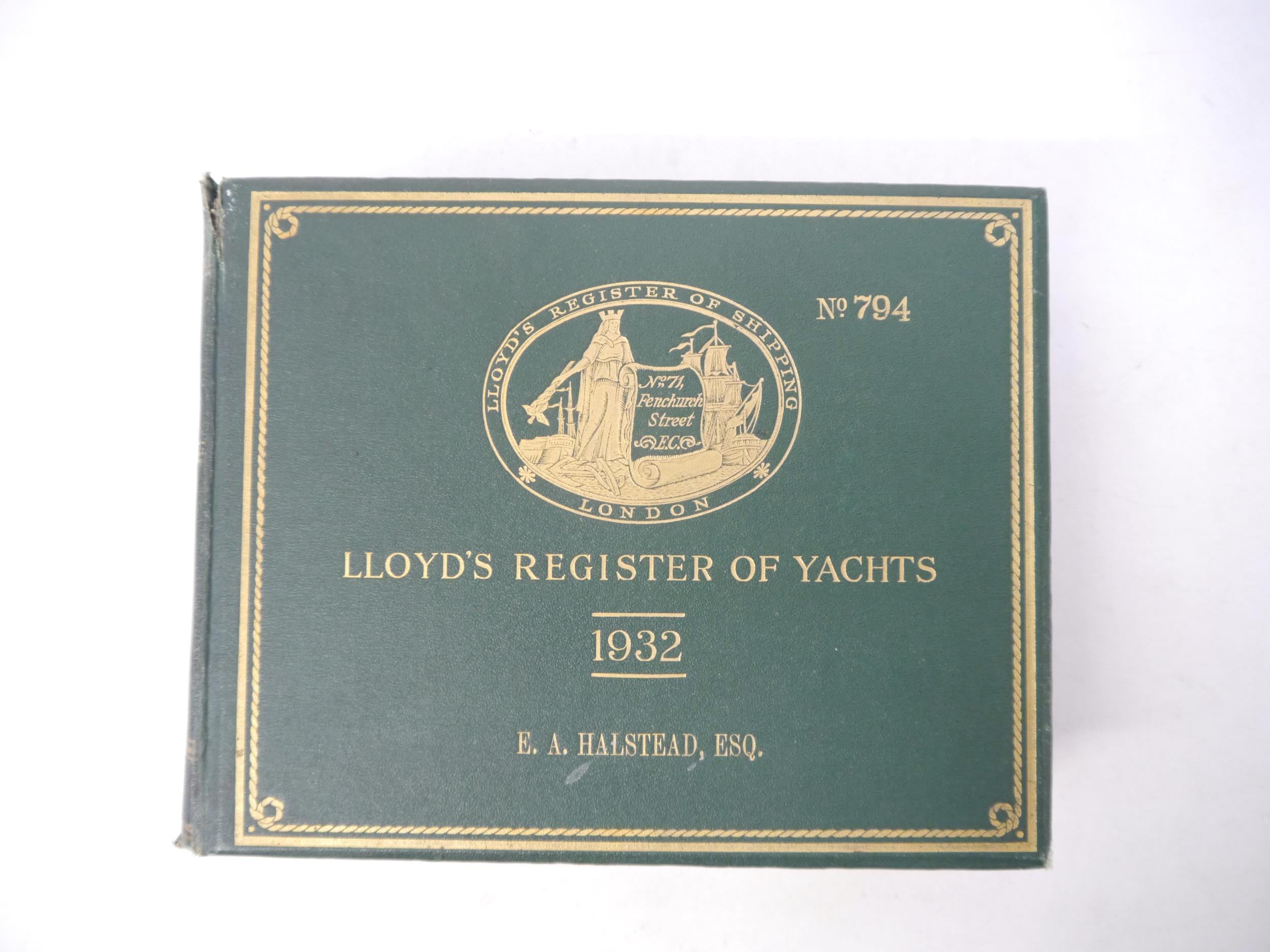 E.A. Halstead: 'Lloyd's Register of Yachts for the Year 1932', London, May 1932, 38 pages of