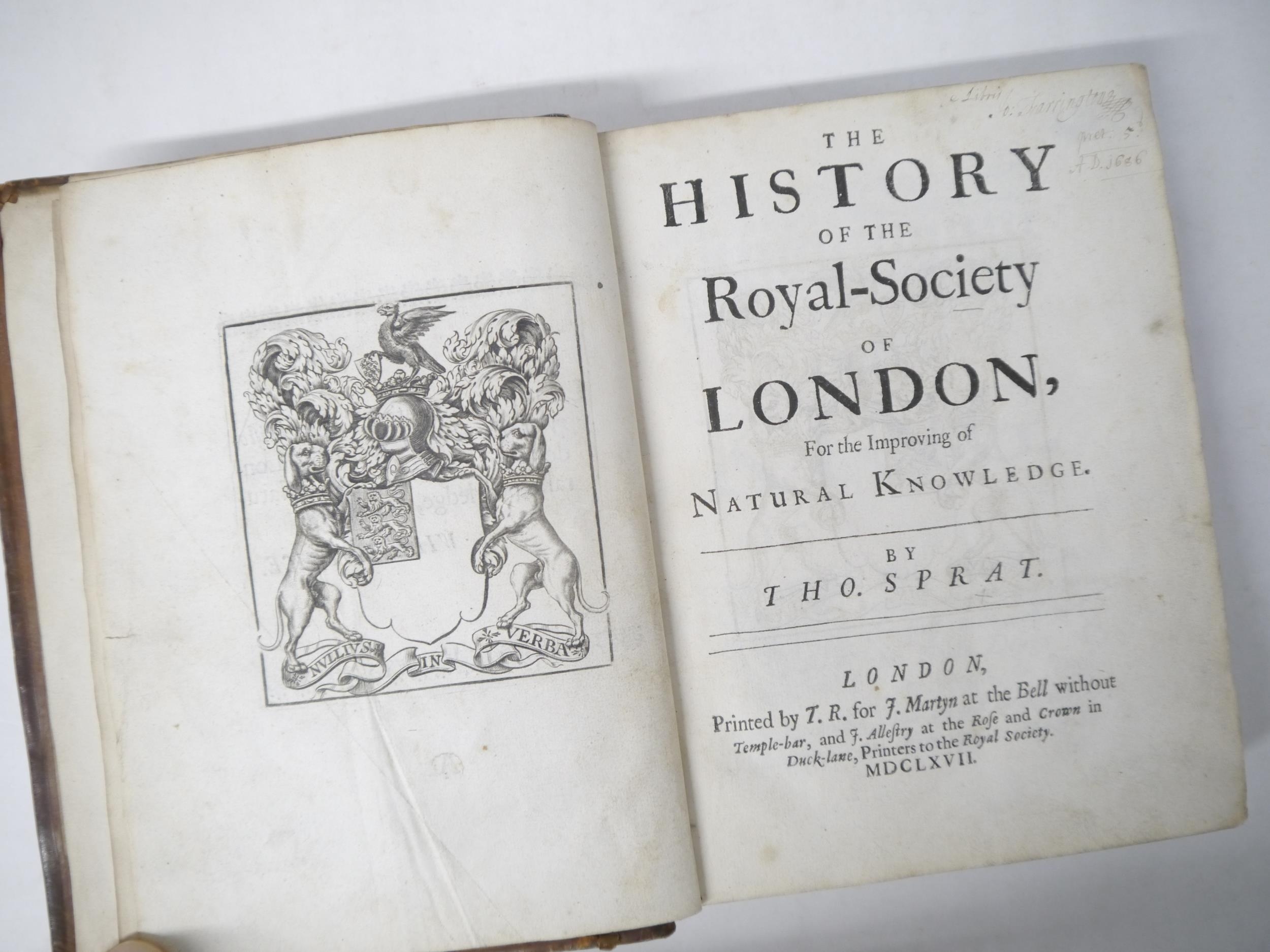 Thomas Sprat: 'The History of the Royal Society of London, for the Improving of Natural Knowledge.',