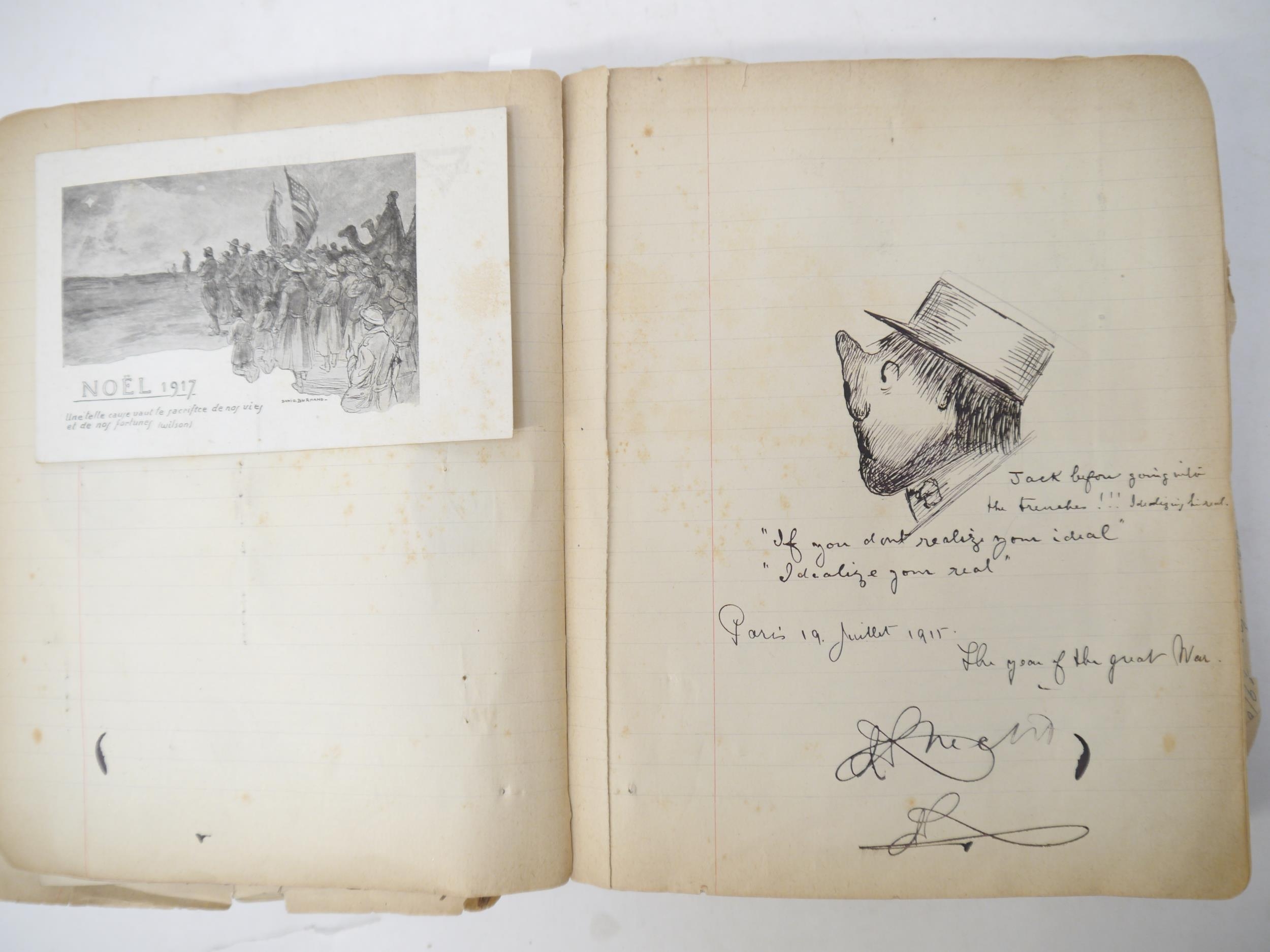 A World War 1 souvenir album containing photographs, postcards, manuscript pen & ink sketches and - Image 30 of 73