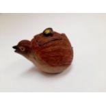 A Japanese bisque novelty lidded pot as a quail surmounted by a fly, a/f, 7cm tall