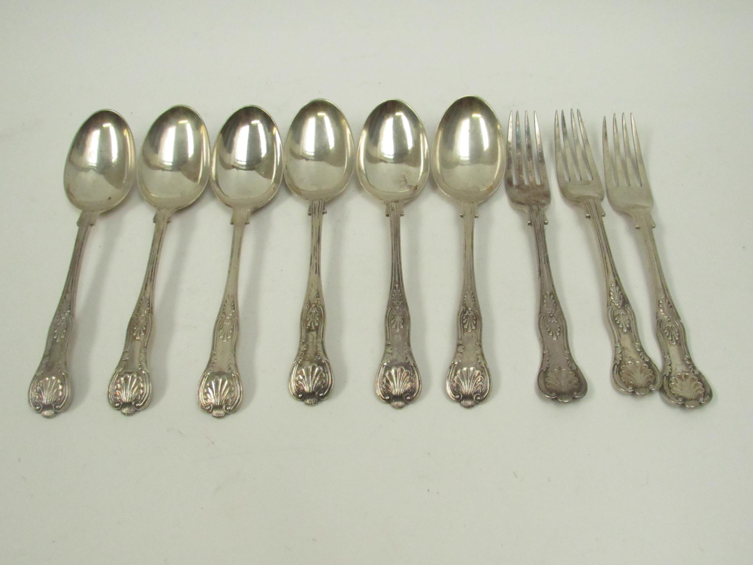 A set of six Henry Williamson Ltd Kings pattern spoons together with three forks all dated 1907,