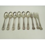 A set of six Henry Williamson Ltd Kings pattern spoons together with three forks all dated 1907,