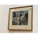 NORMAN LLOYD ROI RSA (1894-1983): A pastel ‘The Bridge I’, 30.5cm x 38.5cm, framed and glazed