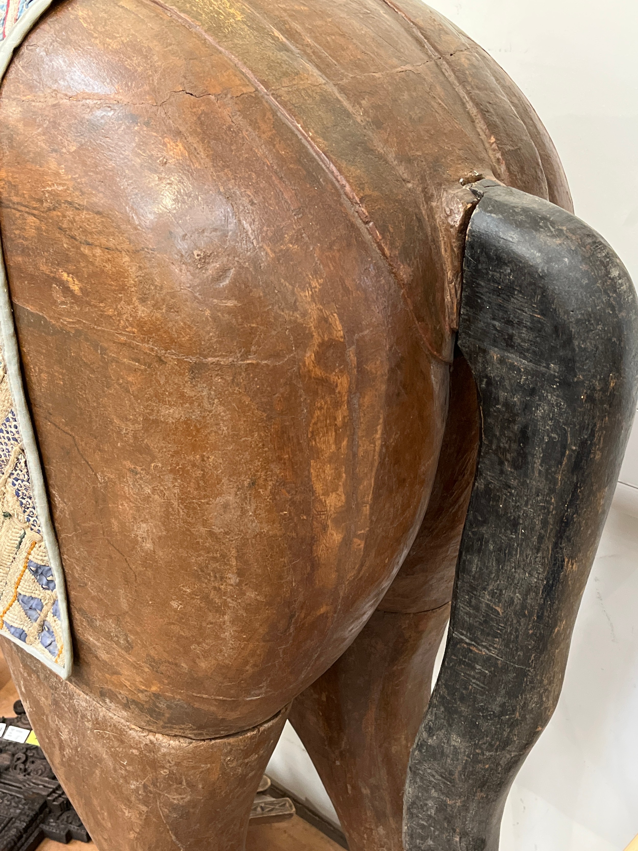 A pair of Rajasthan carved wooden horses of life size 'Marwar' horses on plinth bases, and two - Image 4 of 5